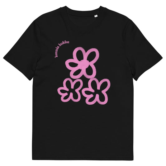 Pink Distorted Flower Tee (Black base)